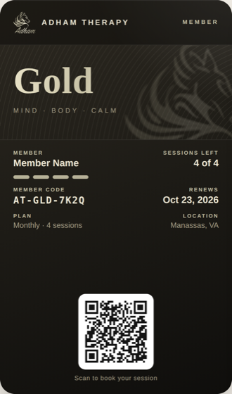 Pass membre Gold Adham Therapy dans Apple Wallet et Google Wallet