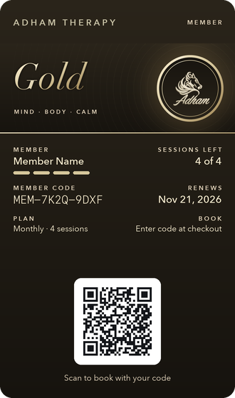 Adham Therapy Gold member pass in Apple Wallet and Google Wallet