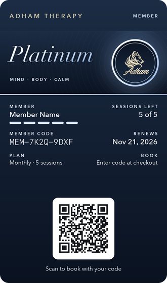Adham Therapy Platinum member pass in Apple Wallet and Google Wallet