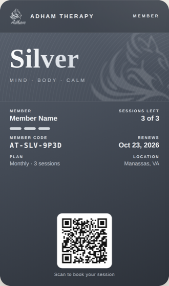 Pass membre Silver Adham Therapy dans Apple Wallet et Google Wallet