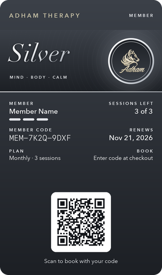 Adham Therapy Silver member pass in Apple Wallet and Google Wallet