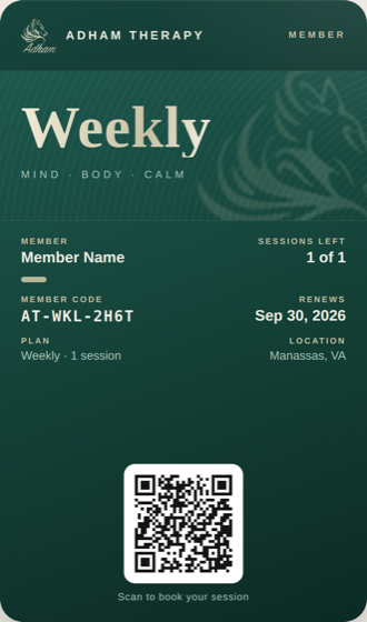 Pass membre Weekly Adham Therapy dans Apple Wallet et Google Wallet